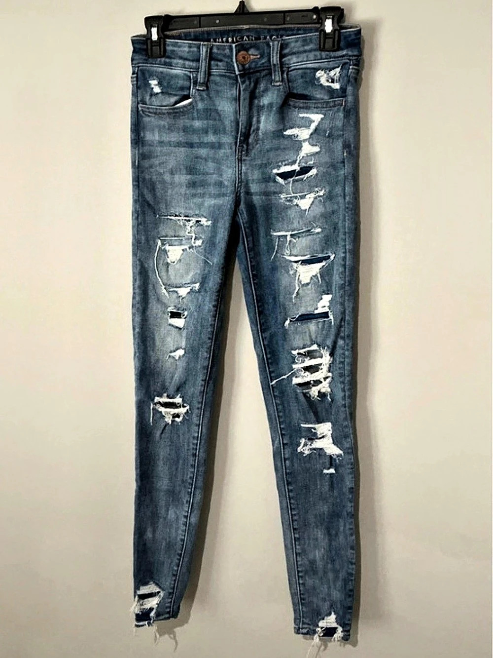 American Eagle Ne(x)t Level Highest Rise Jegging Distressed Blue Skinny Jeans
